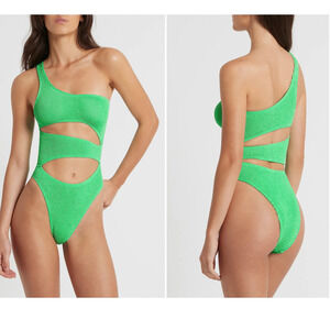 BOND-EYE NWT B Rico Cutout One-Shoulder One-Piece Swimsuit One Size Apple Green